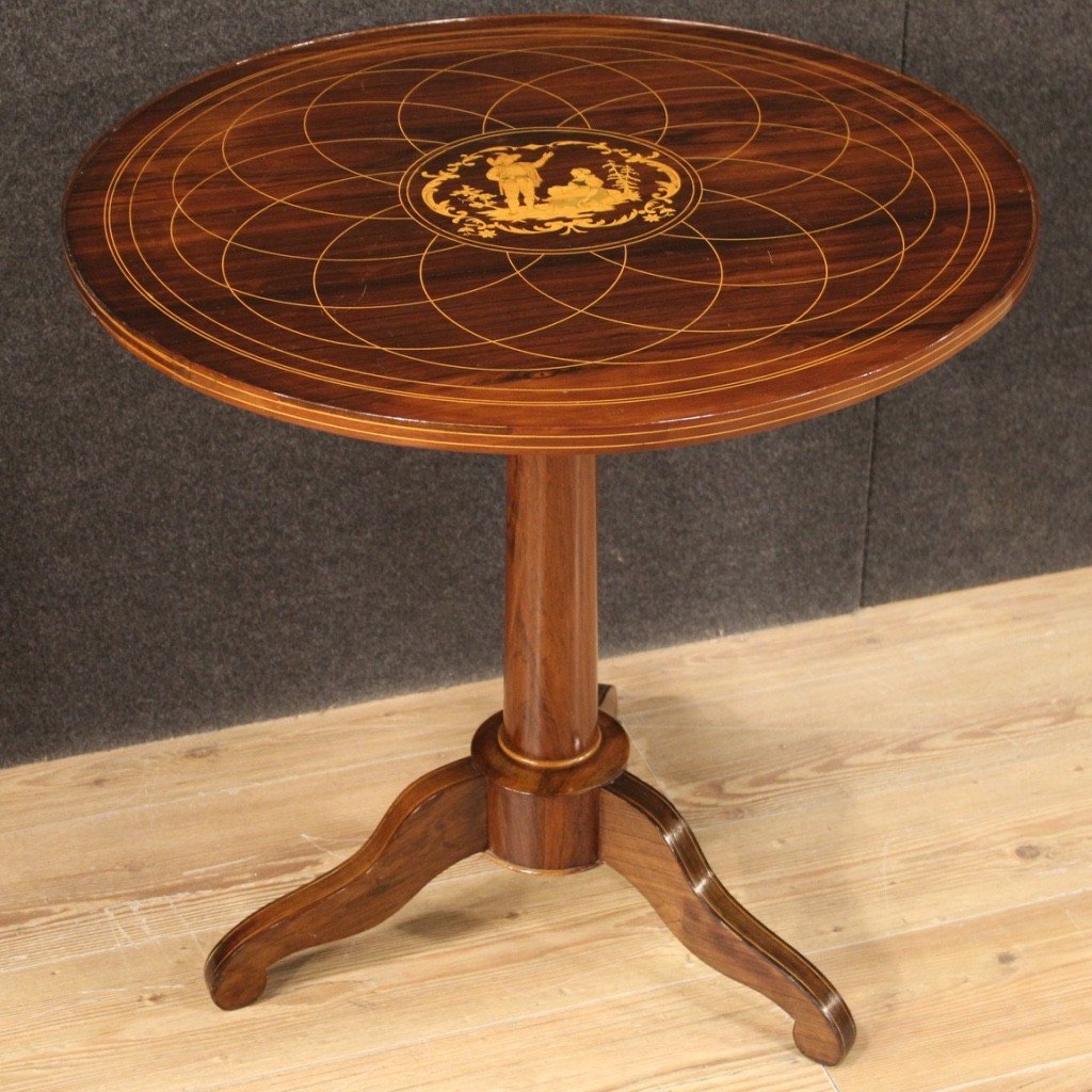 English Side Table In Inlaid Wood From The 20th Century-photo-5