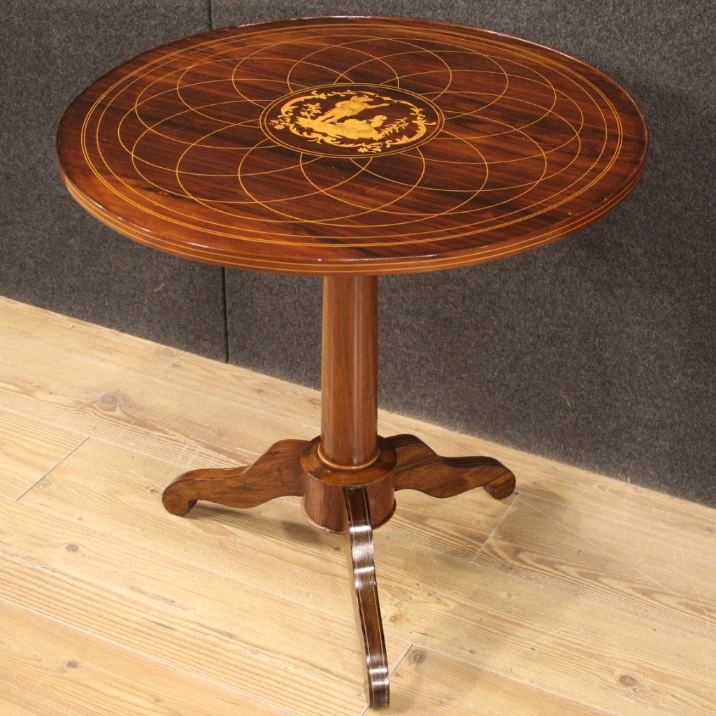 English Side Table In Inlaid Wood From The 20th Century