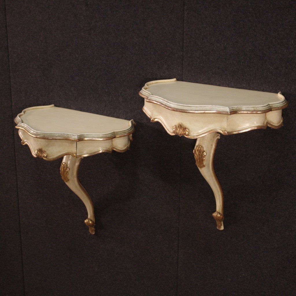 Pair Of Nightstands In Lacquered And Silvered Wood-photo-2