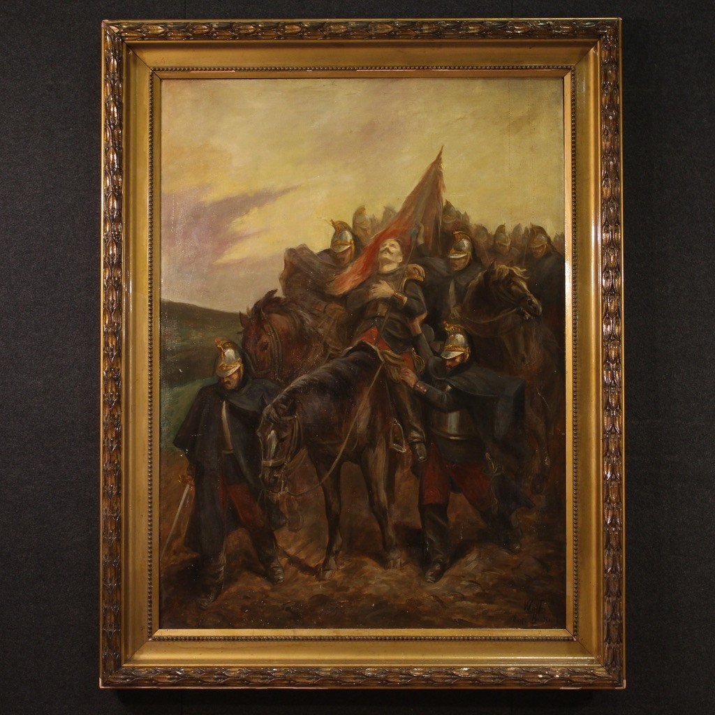 Great Painting From The Second Half Of The 19th Century, Soldiers And Horse