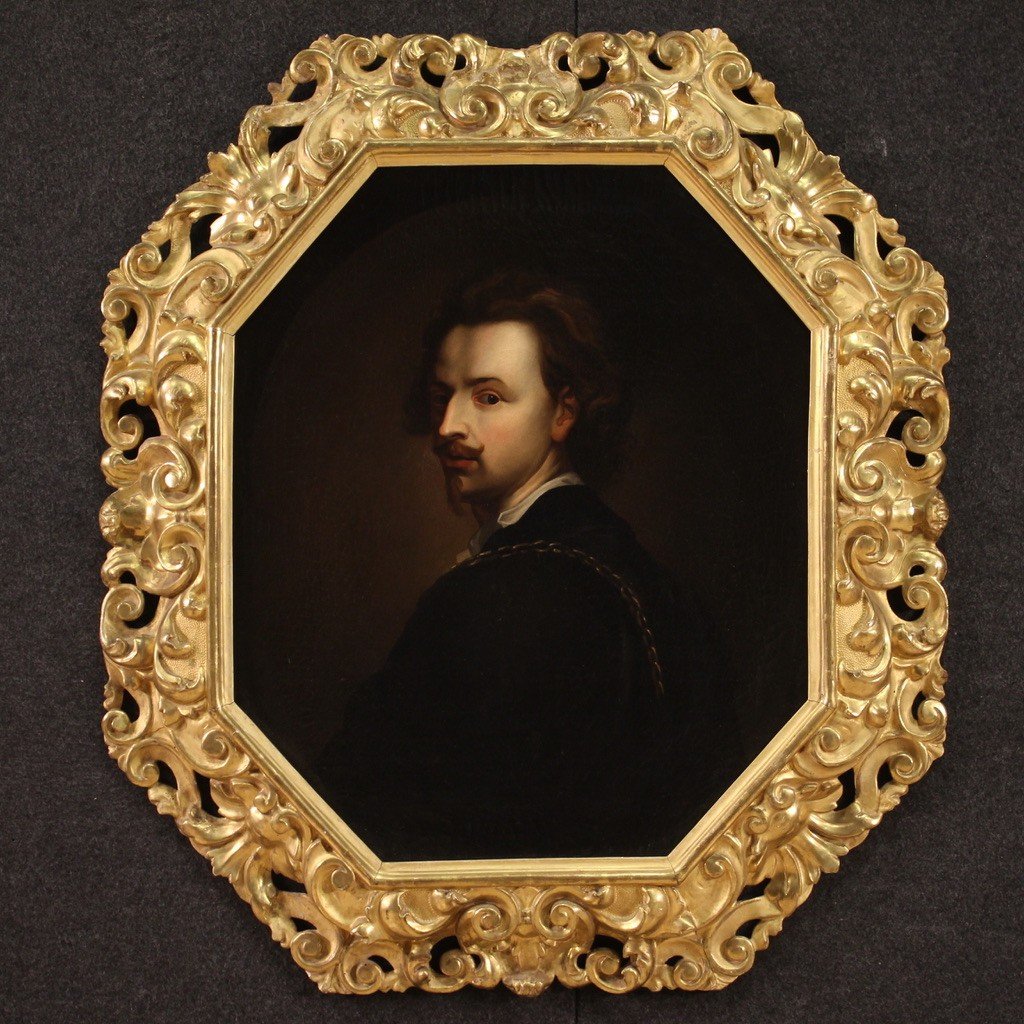 Portrait De Van Dyck Avec élégant Cadre Doré Du 19ème Siècle