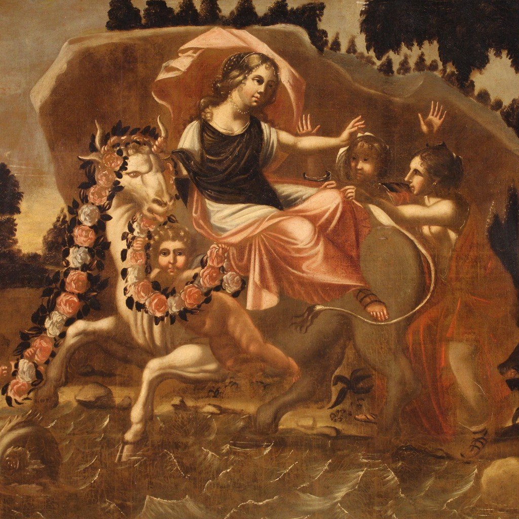 Tableau Mythologique Italien Du 17ème Siècle, l'Enlèvement d'Europe-photo-2