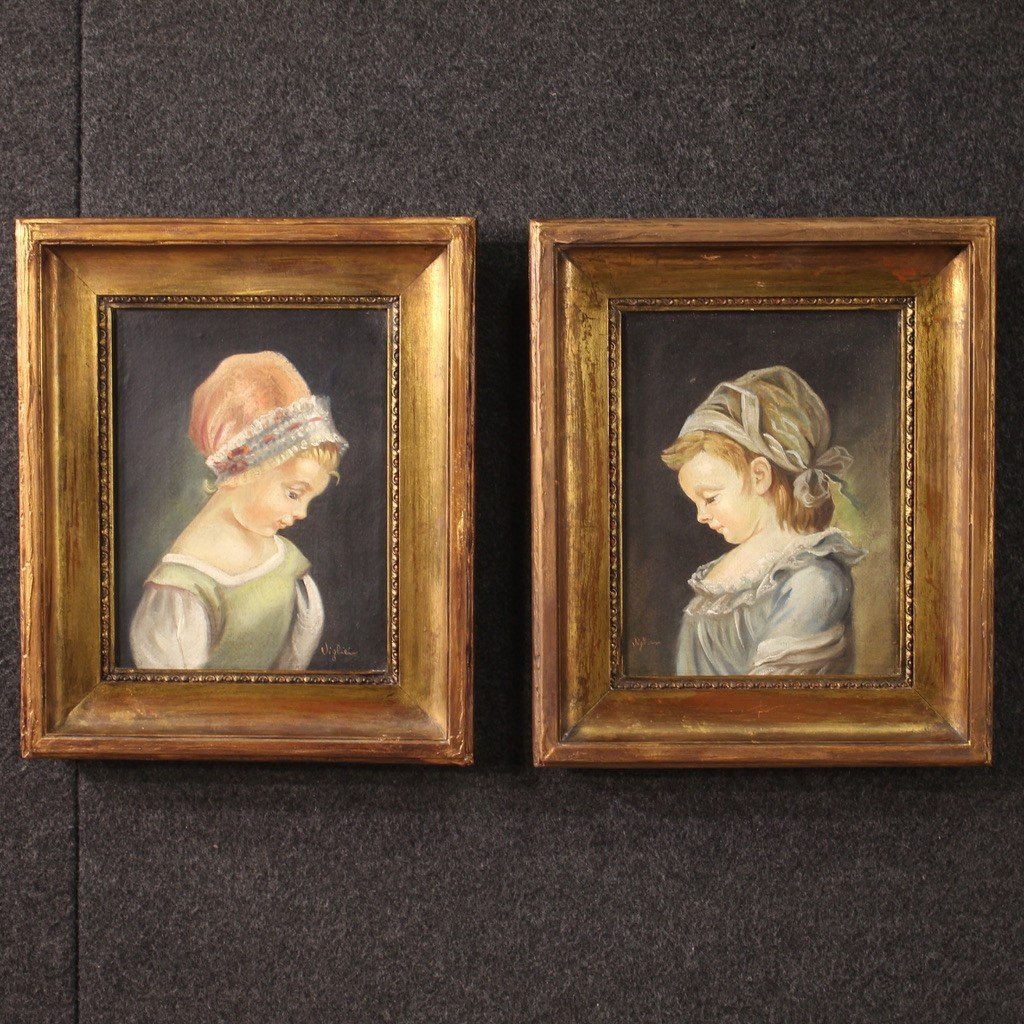 Pair Of Signed Portraits Paintings From The 50s