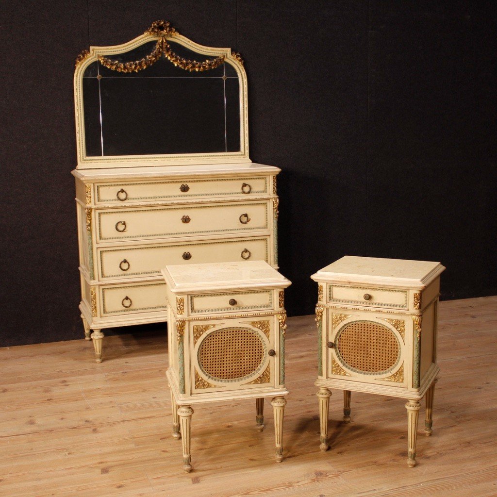 Commode In Lacquered Wood With Mirror In Louis XVI Style-photo-2