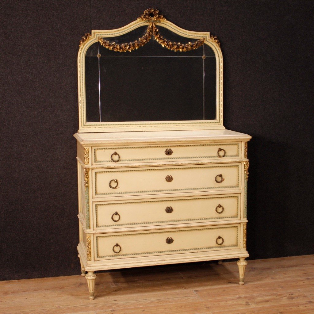 Commode In Lacquered Wood With Mirror In Louis XVI Style
