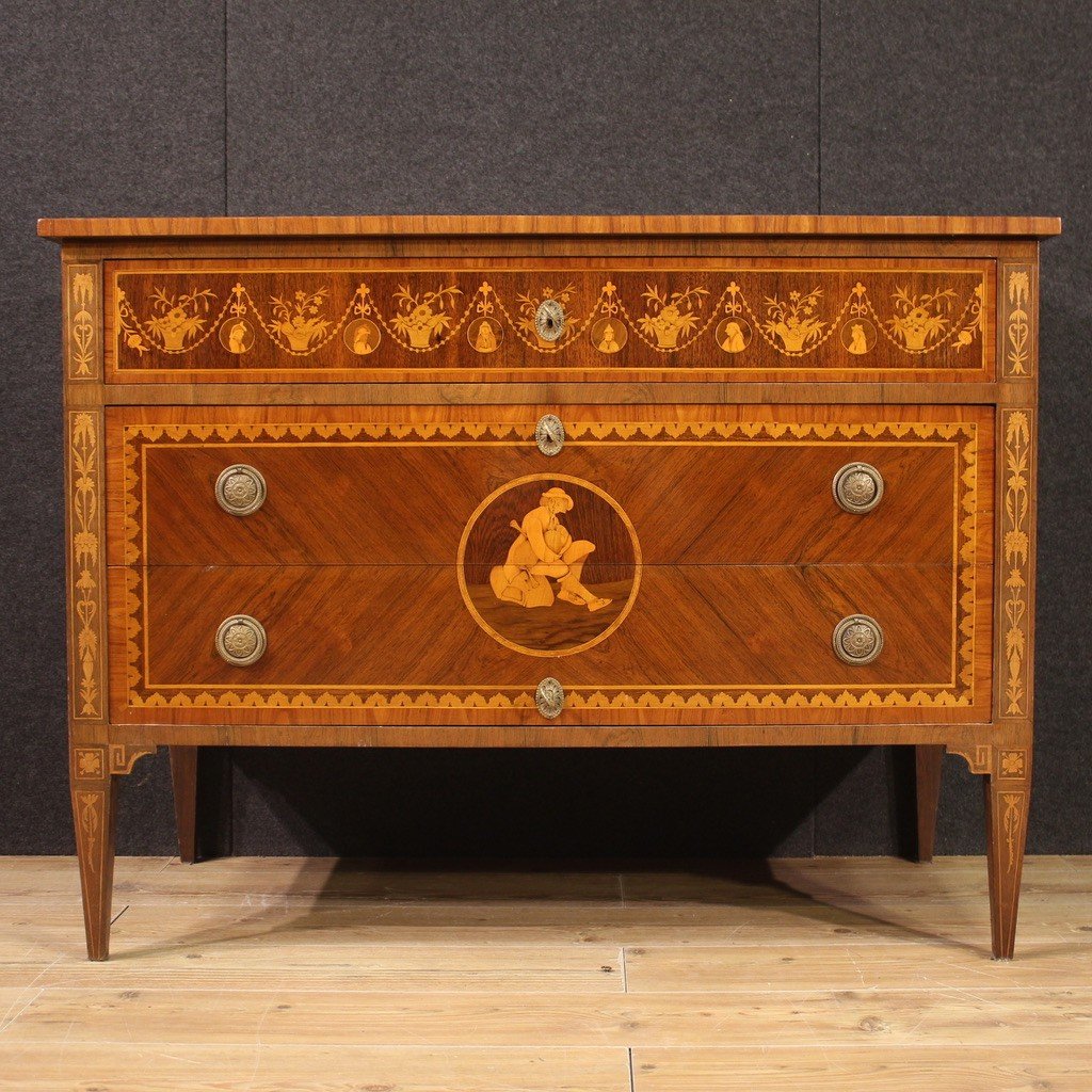 Stunning 20th Century Inlaid Chest Of Drawers In Louis XVI Style-photo-2