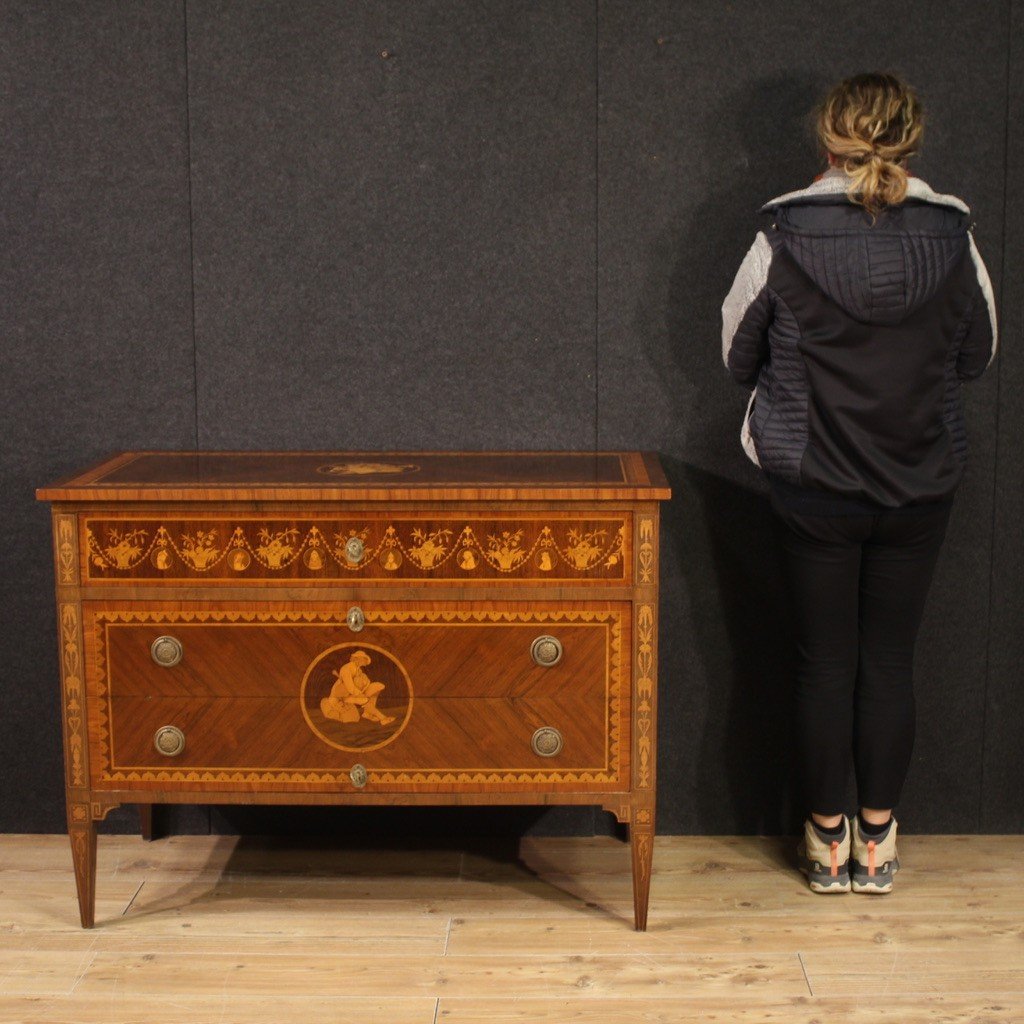 Stunning 20th Century Inlaid Chest Of Drawers In Louis XVI Style-photo-3