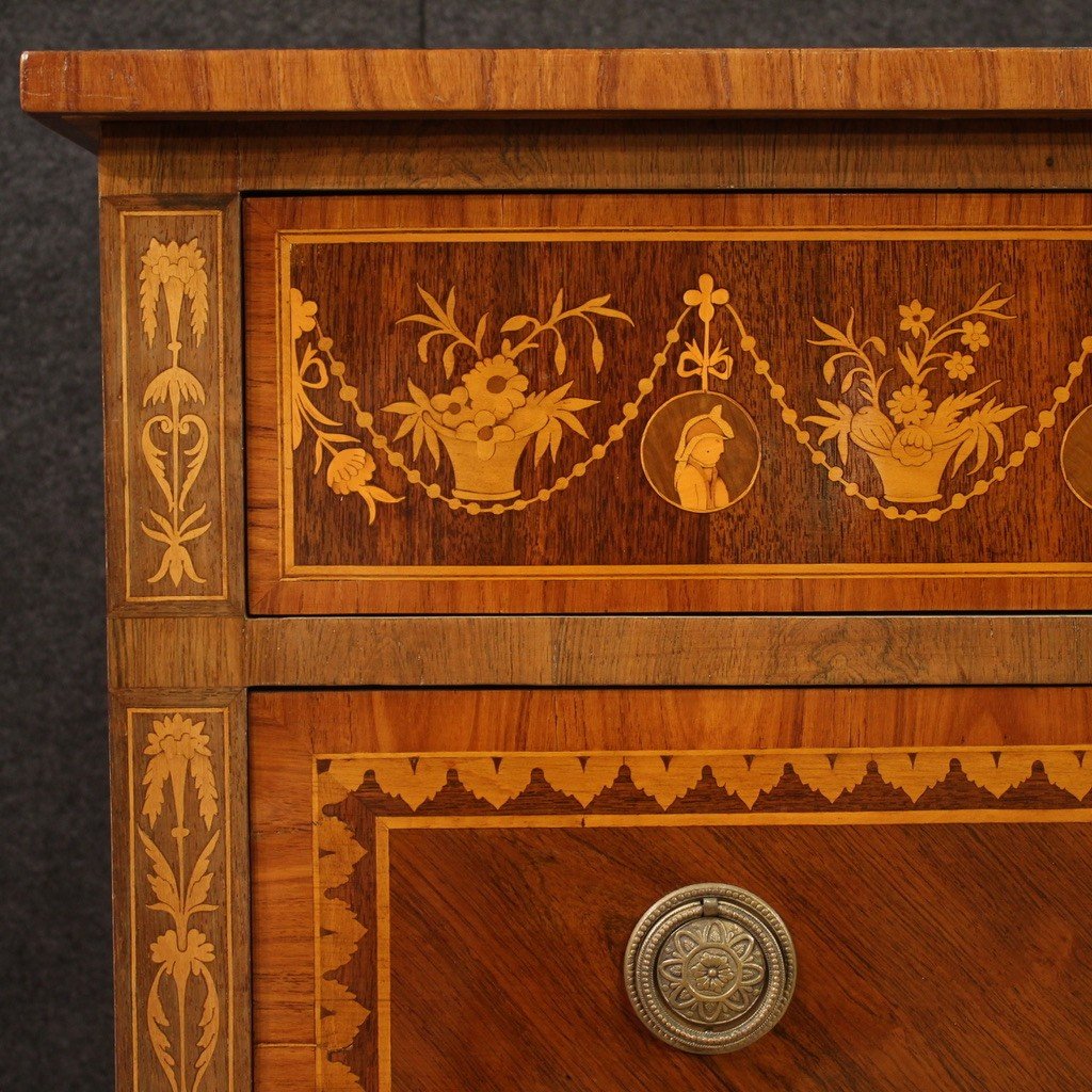 Stunning 20th Century Inlaid Chest Of Drawers In Louis XVI Style-photo-1
