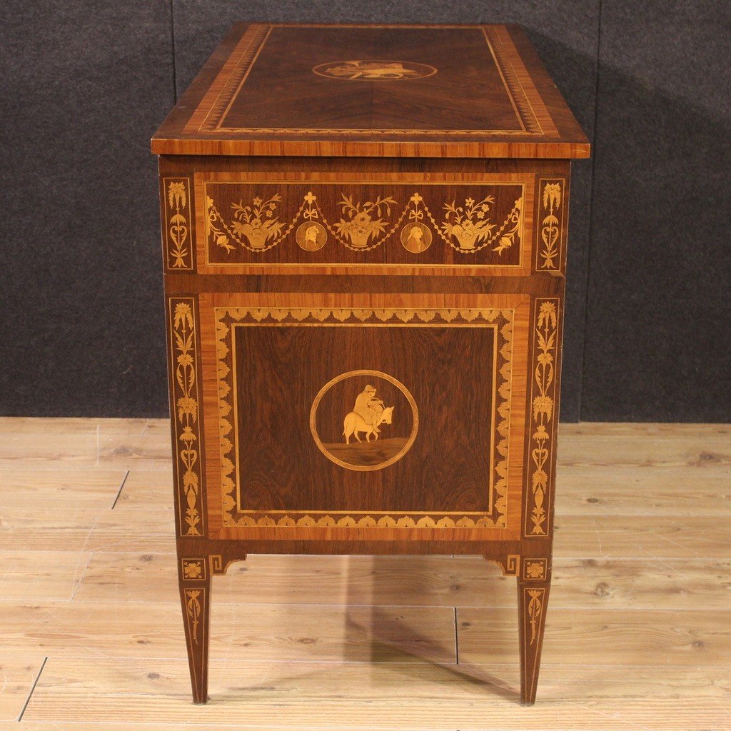 Stunning 20th Century Inlaid Chest Of Drawers In Louis XVI Style-photo-4