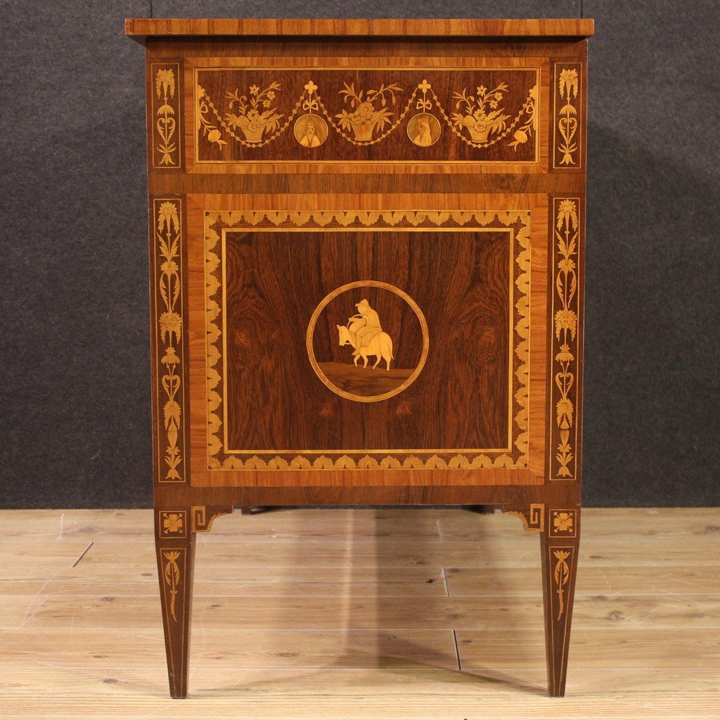 Stunning 20th Century Inlaid Chest Of Drawers In Louis XVI Style-photo-6