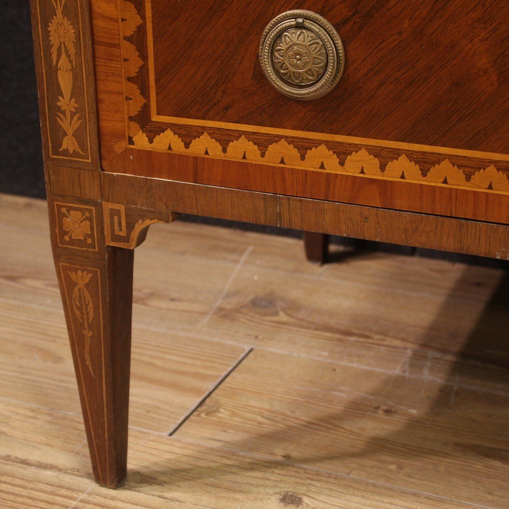Stunning 20th Century Inlaid Chest Of Drawers In Louis XVI Style-photo-7