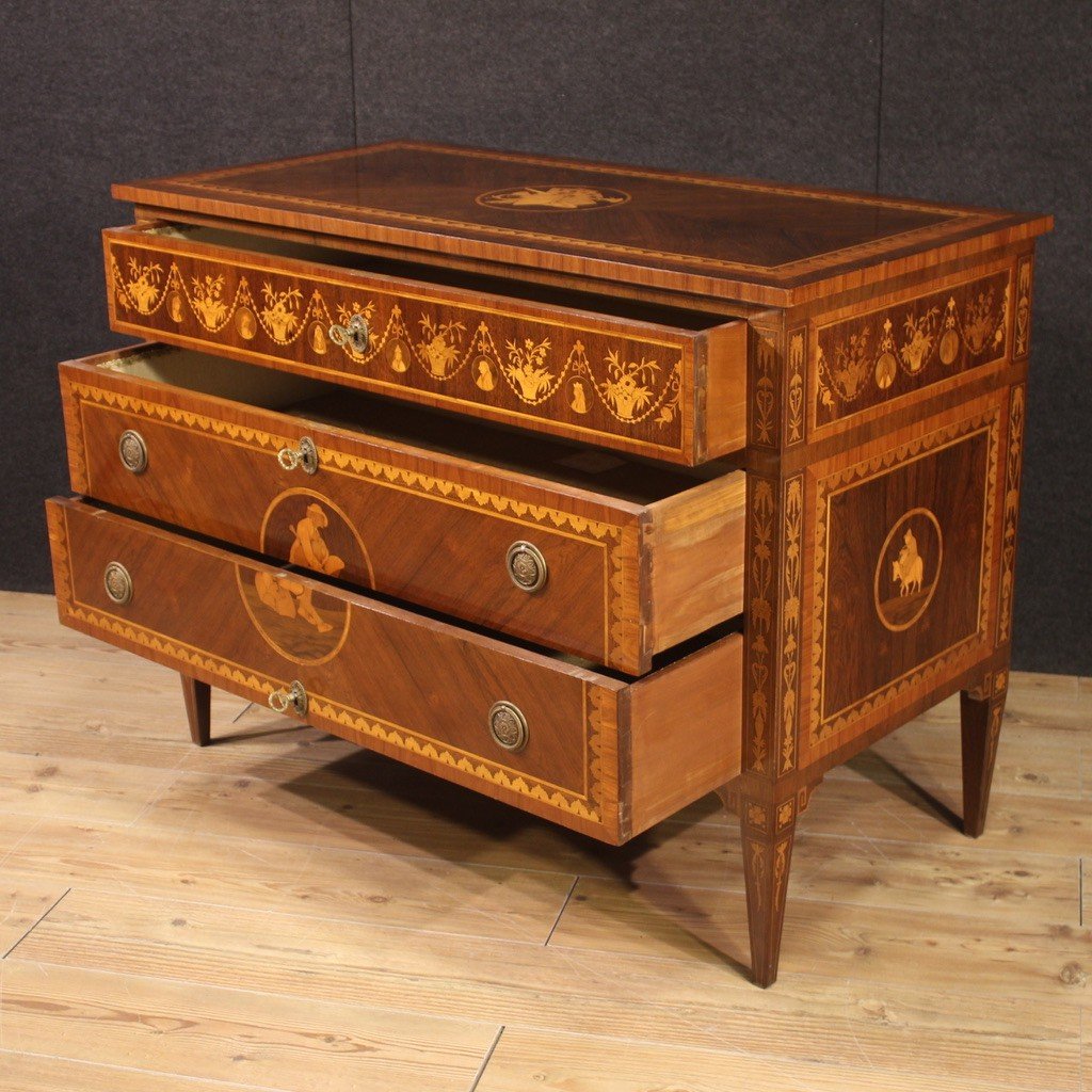 Stunning 20th Century Inlaid Chest Of Drawers In Louis XVI Style-photo-8