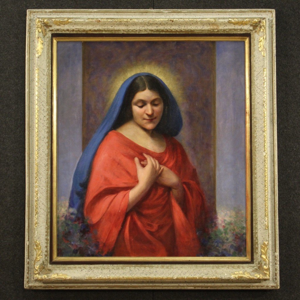 Tableau Religieux Italien Vierge Daté De 1929-photo-2