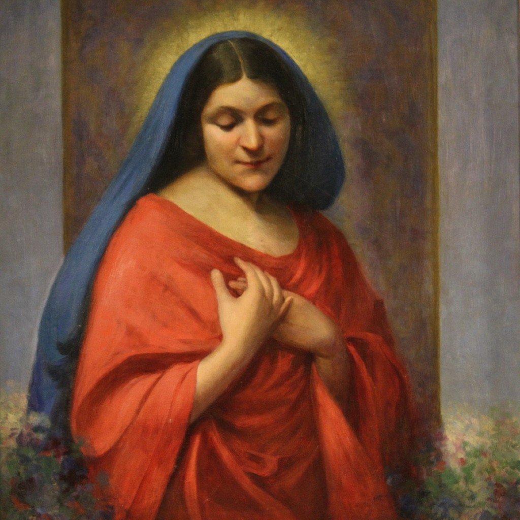 Tableau Religieux Italien Vierge Daté De 1929-photo-3