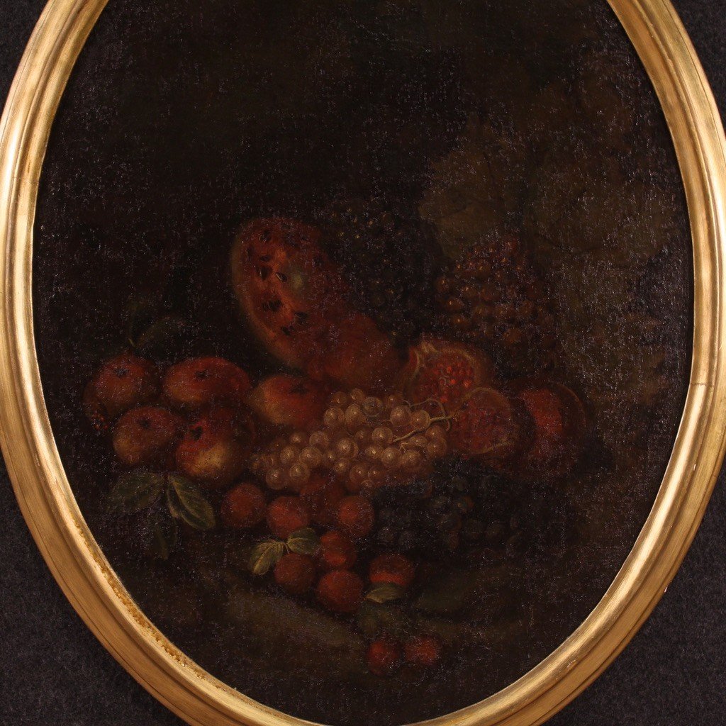 Ancienne Peinture Ovale Nature Morte Ovale Du 18ème Siècle-photo-2
