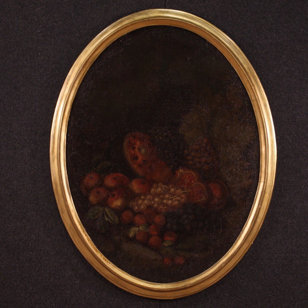 Antique Oval Painting Still Life From The 18th Century