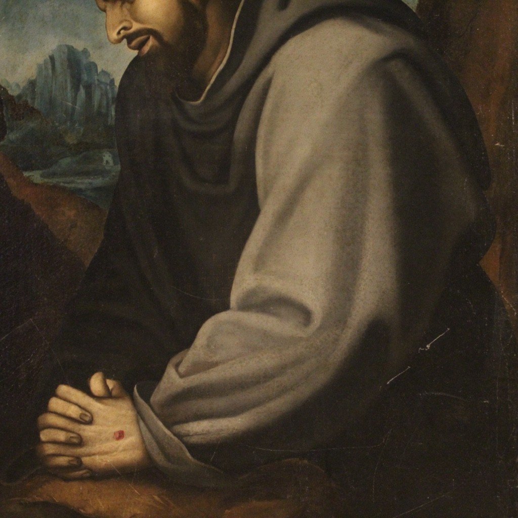Ancienne Peinture Italienne Saint François Du 18ème Siècle-photo-2