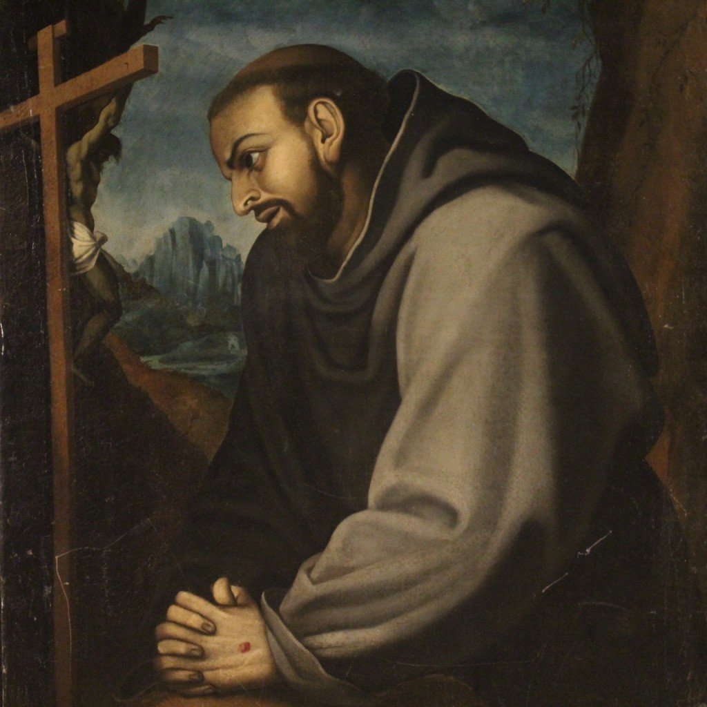 Ancienne Peinture Italienne Saint François Du 18ème Siècle