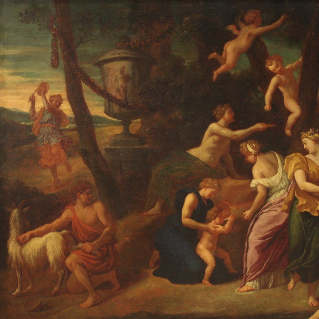 Grande Peinture Mythologique Du 17ème Siècle, l'Enfant Zeus Et La Chèvre Amalthée-photo-4