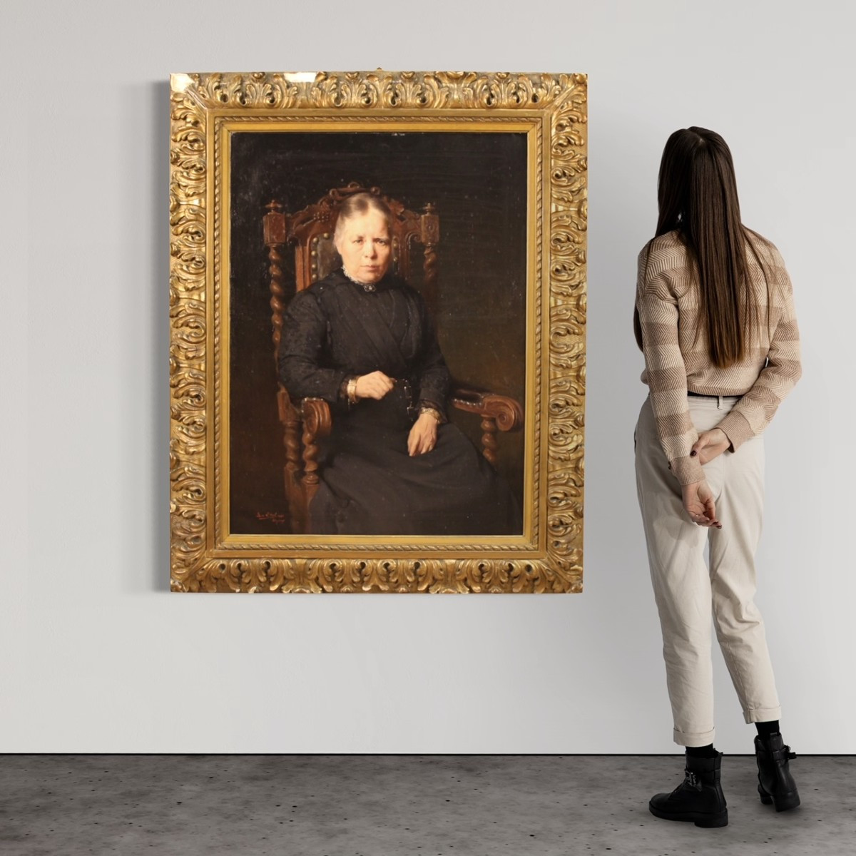 Belgian Portrait Painting Oil On Canvas Dated 1920-photo-2