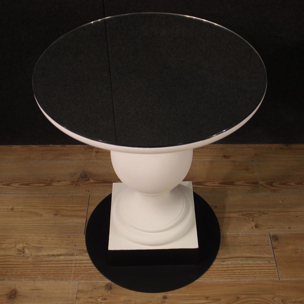 Paire de tables basses design en bois et miroir années 70-photo-4
