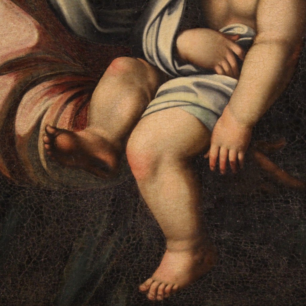 Tableau Huile Sur Toile Vierge à l'Enfant Du 18ème Siècle-photo-1