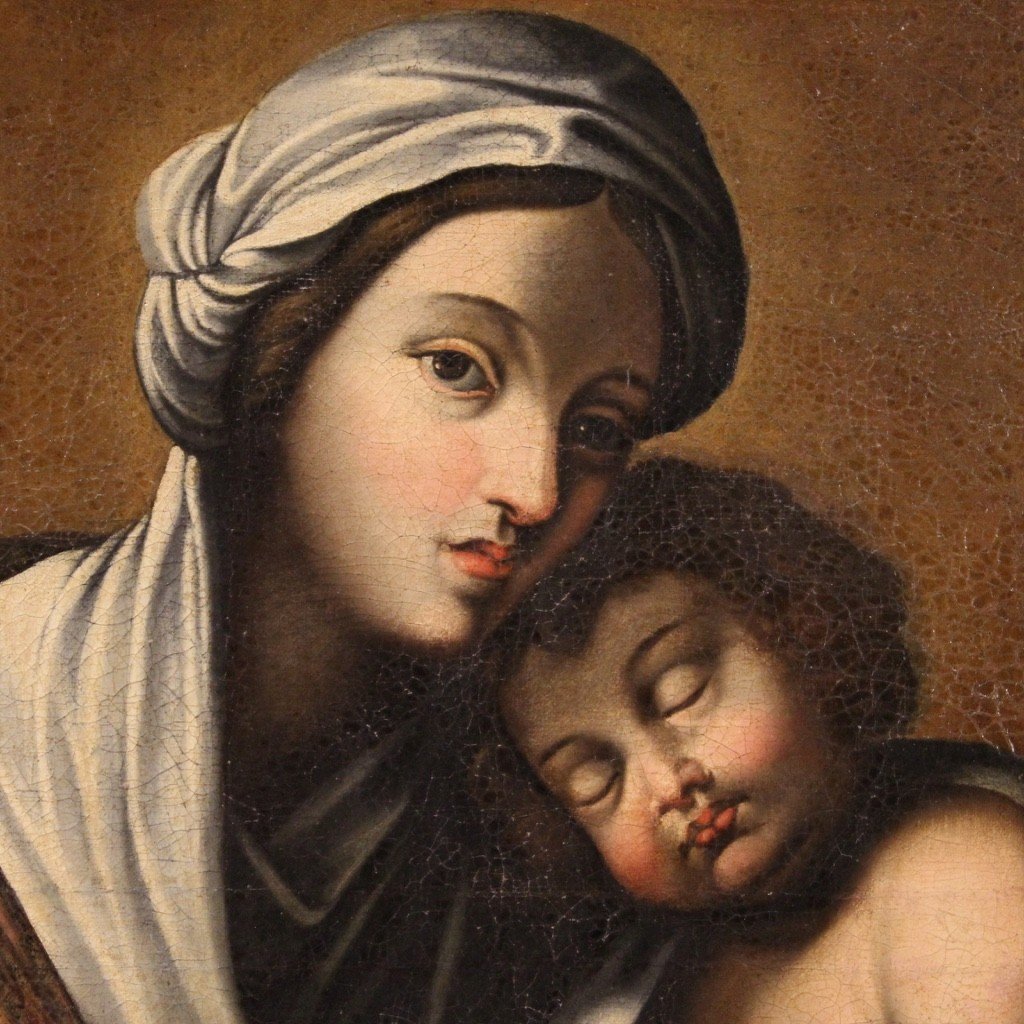 Tableau Huile Sur Toile Vierge à l'Enfant Du 18ème Siècle-photo-6