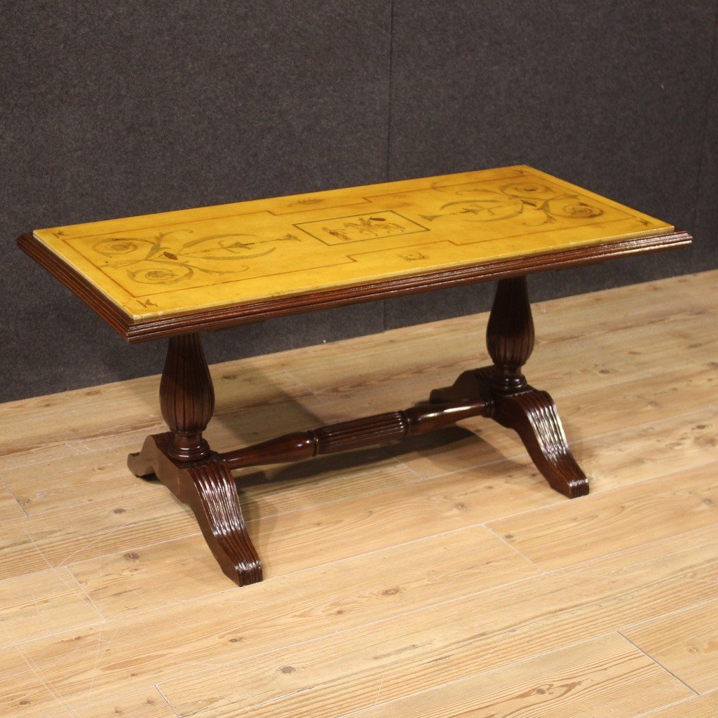 Italian Coffee Table In Wood With Marble Top From The 60s