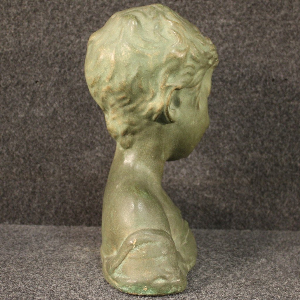 Sculpture En Terre Cuite Peinte En Couleur Bronze Buste d'Enfant -photo-6