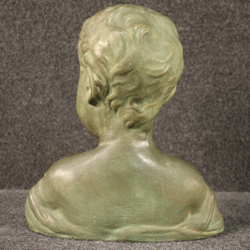 Sculpture En Terre Cuite Peinte En Couleur Bronze Buste d'Enfant -photo-7