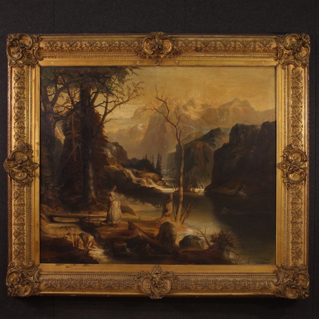 Great Romantic Landscape Dutch Painting From The 19th Century-photo-2