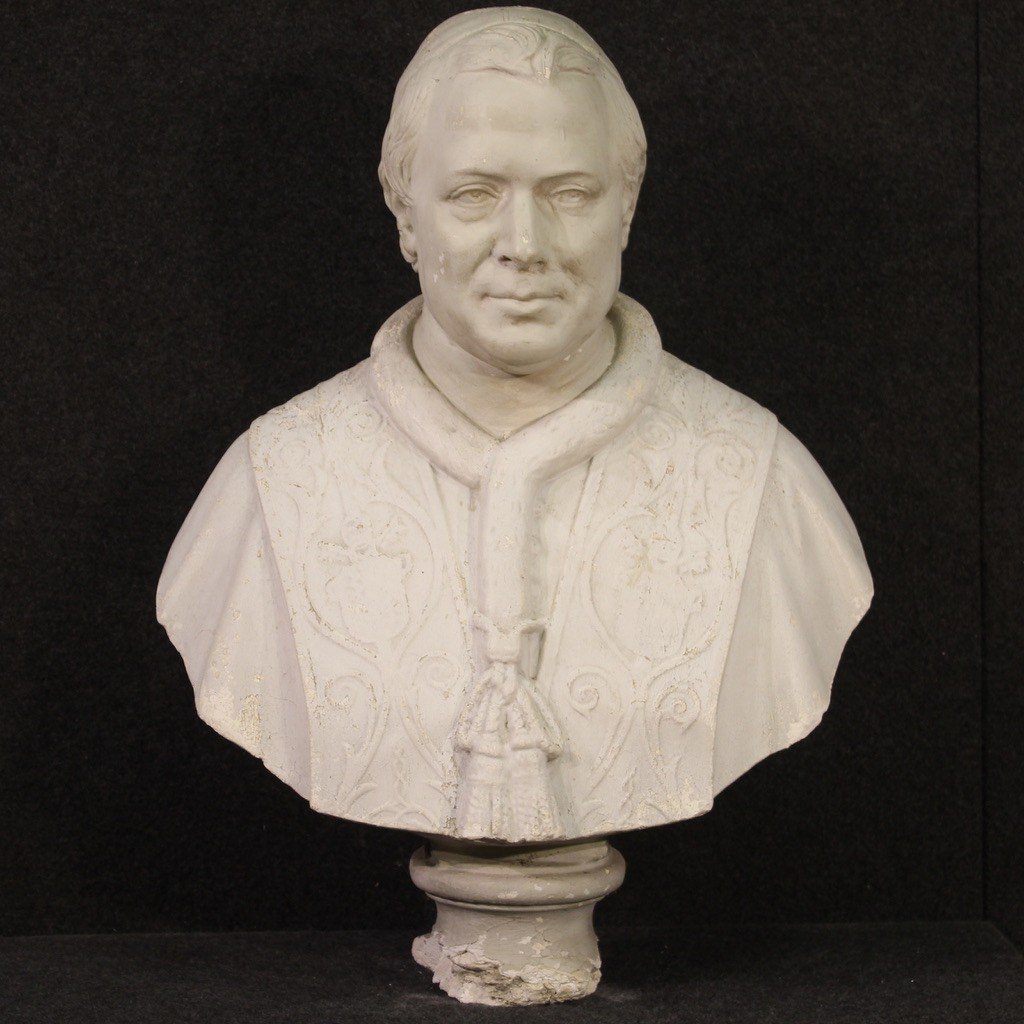 Portrait De Prélat, Sculpture Italienne En Plâtre 20ème Siècle