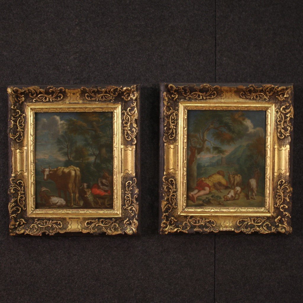 Antique Flemish Painting, Pastoral Landscape From The 18th Century-photo-7