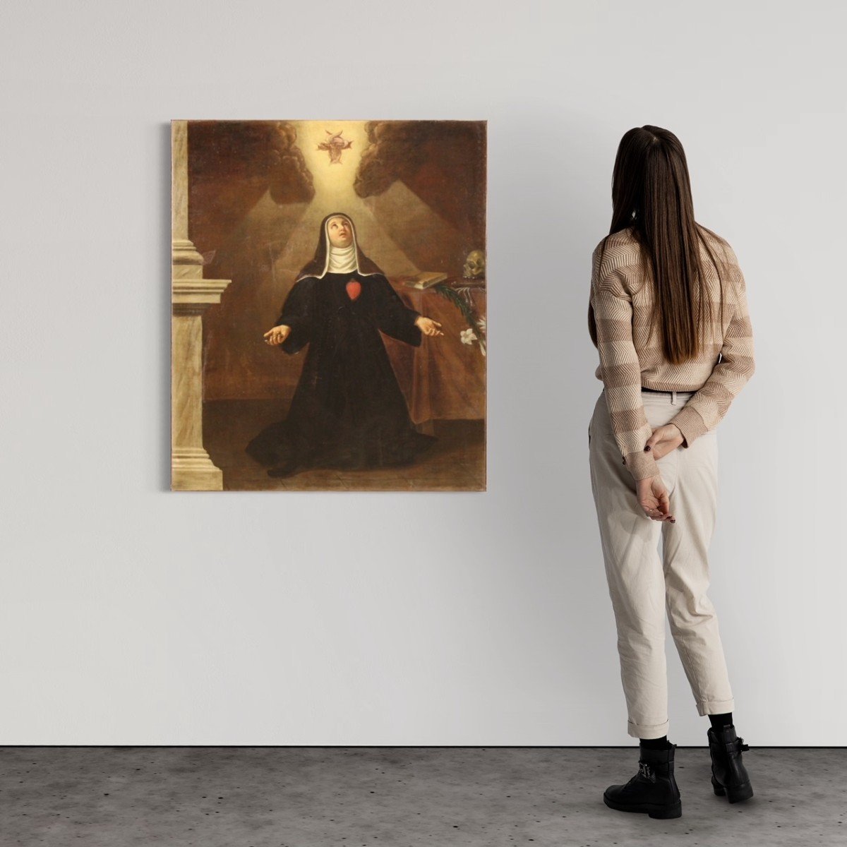 Antique Religious Painting Oil On Canvas Saint In Ecstasy -photo-4