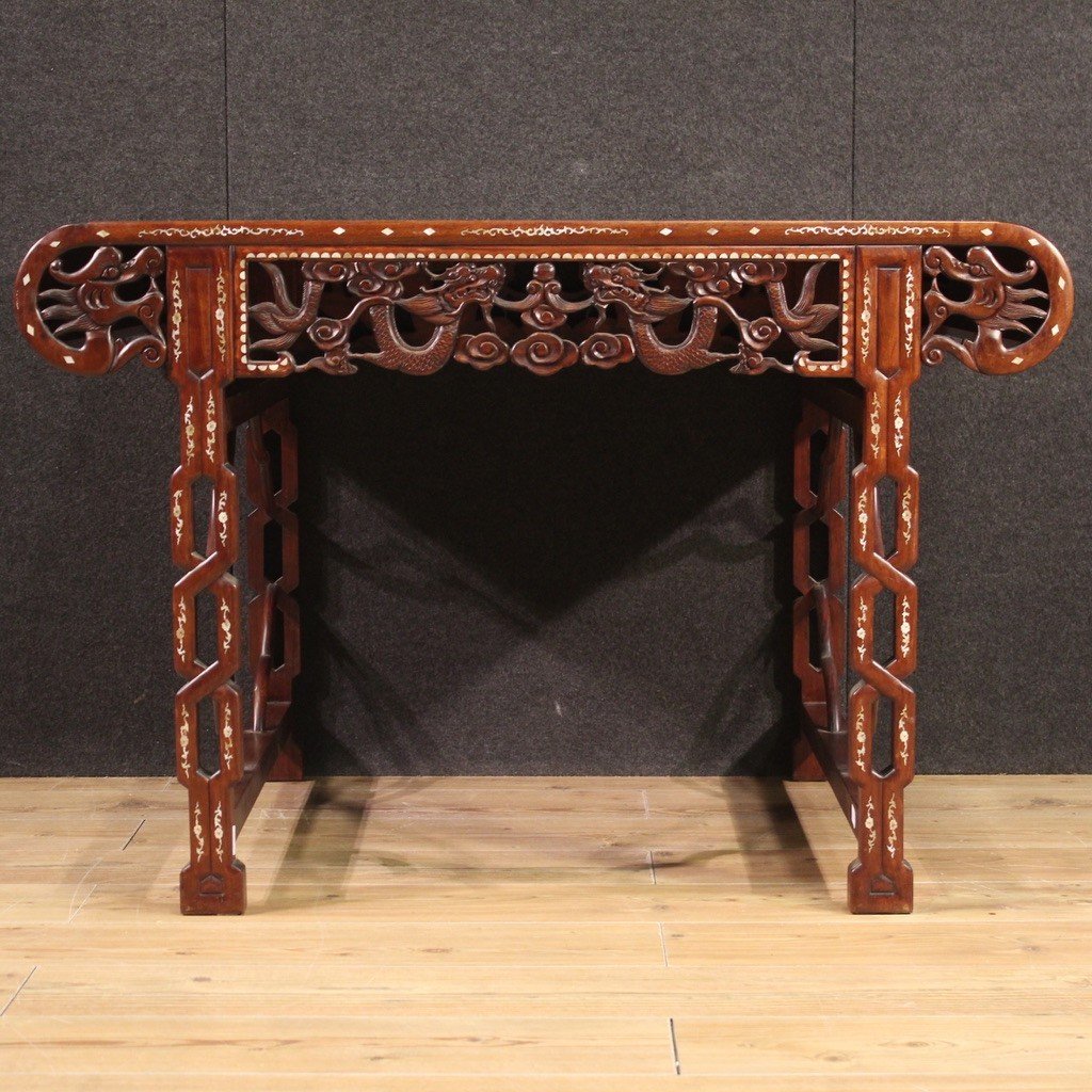 Oriental Table With Floral Inlay From The 20th Century-photo-6
