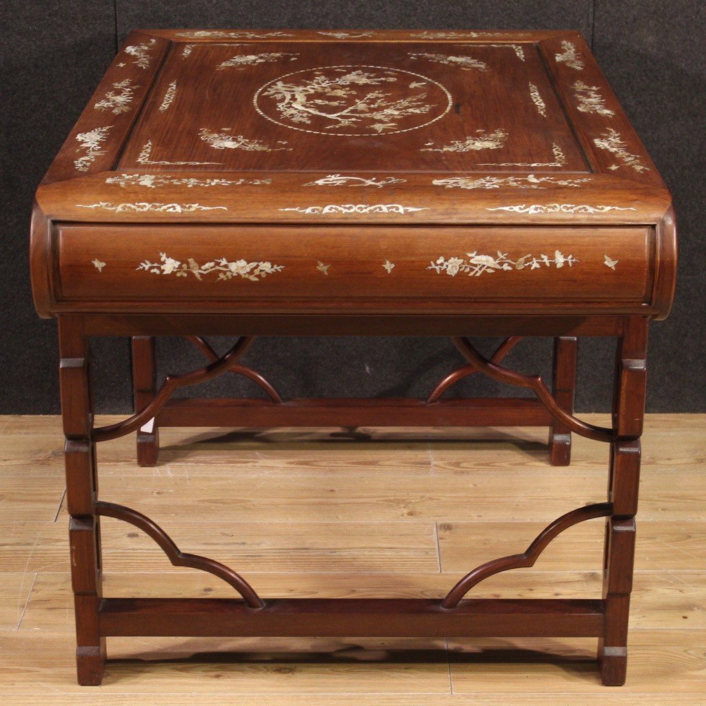 Oriental Table With Floral Inlay From The 20th Century-photo-8
