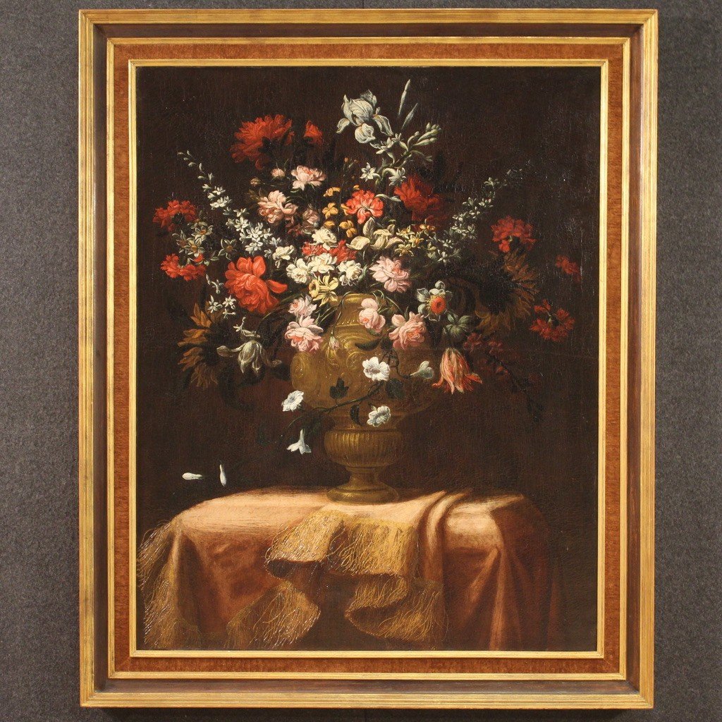 Great Painting From The 18th Century Still Life With Flower Vase-photo-2