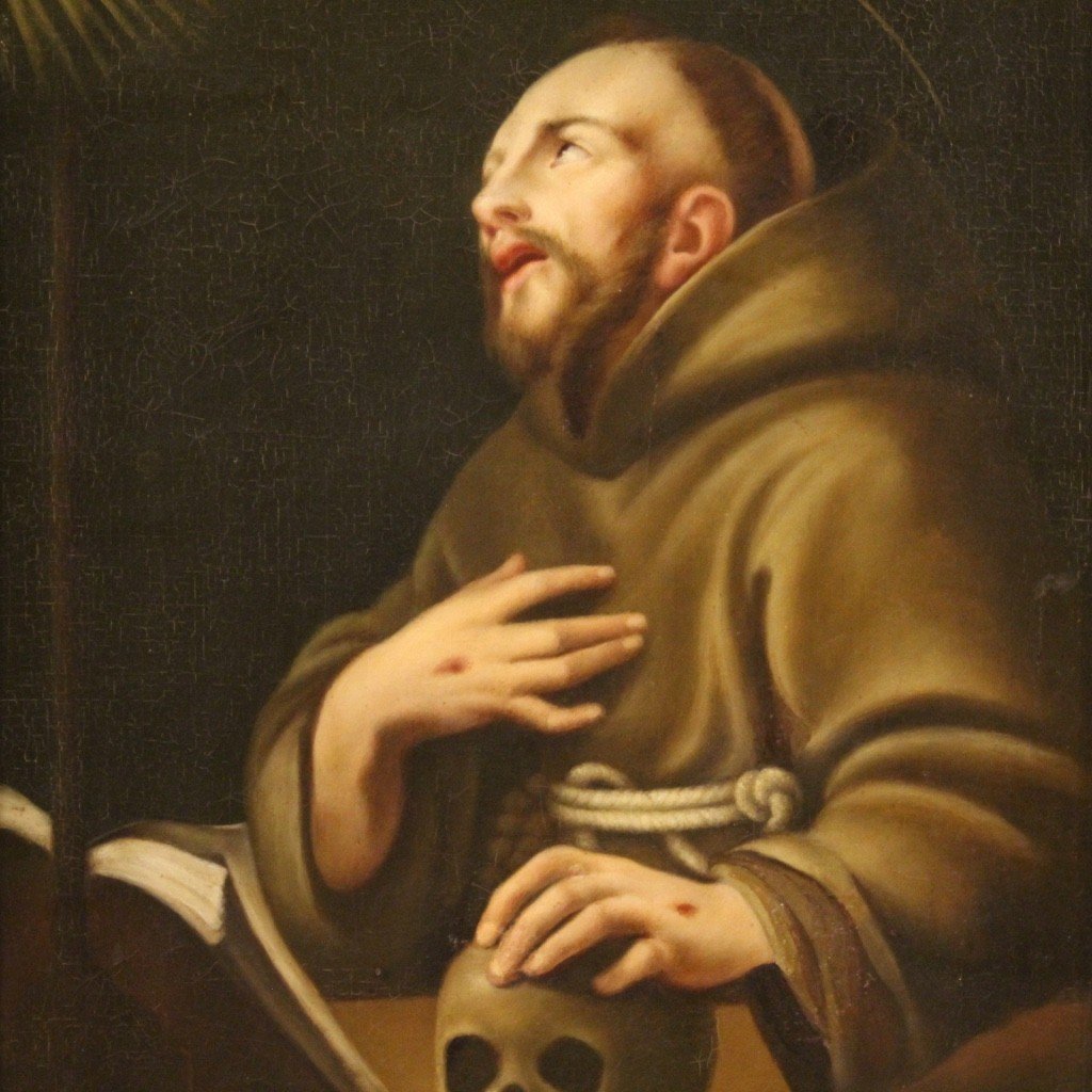Tableau Religieux De Saint François d'Assise Du 18ème Siècle-photo-3