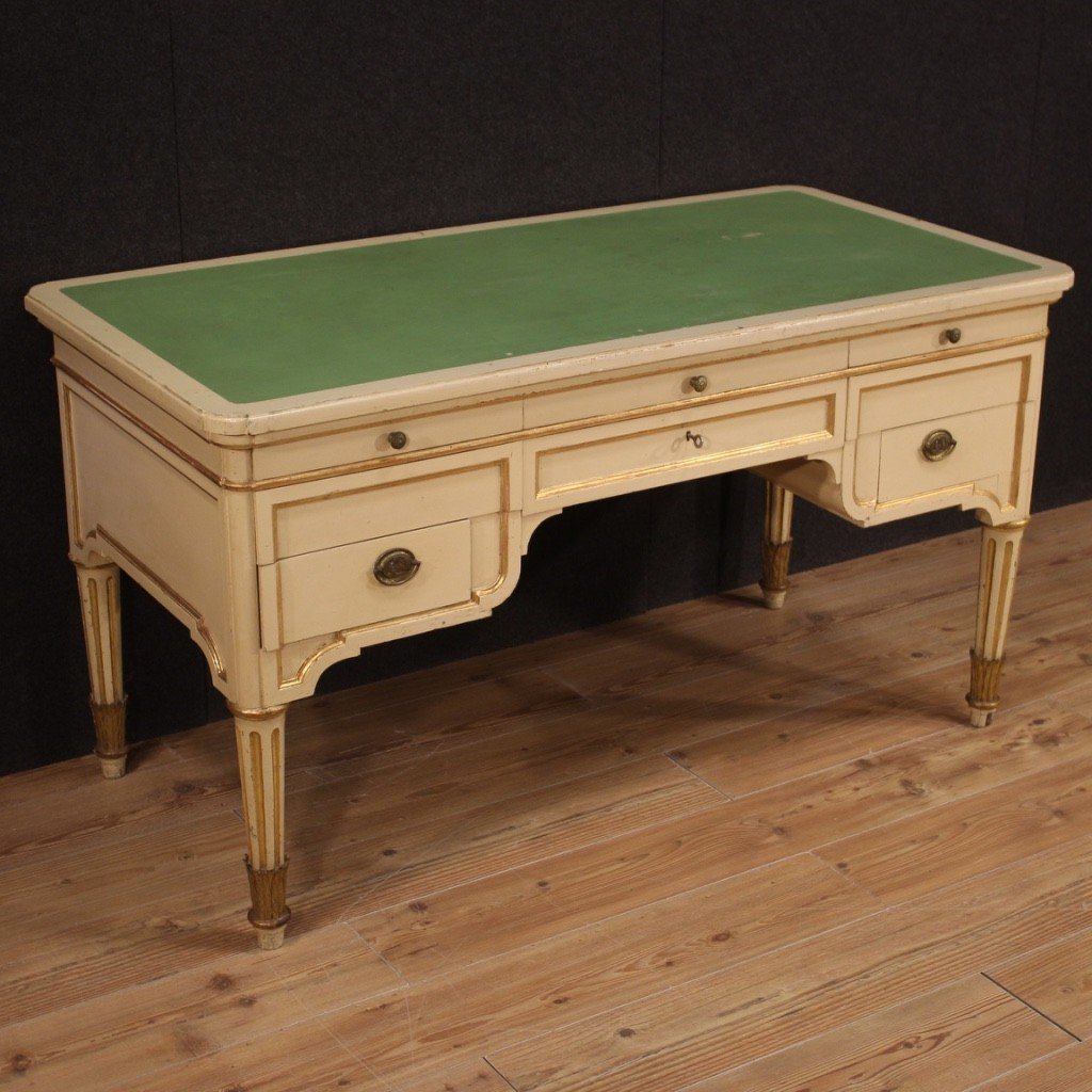 Italian Writing Desk In Lacquered And Gilded Wood From The 20th Century