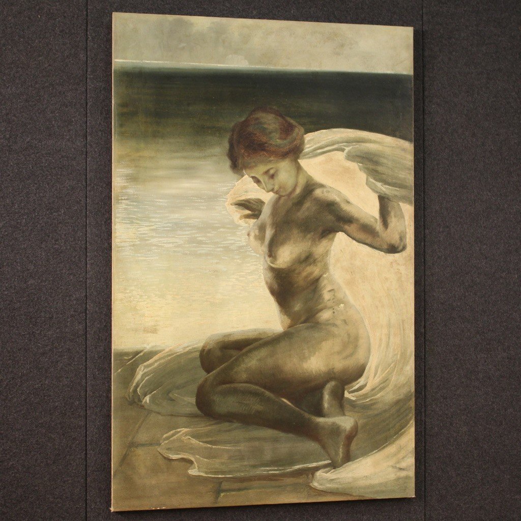 Italian Painting Nude Of A Young Woman From The 20th Century-photo-5