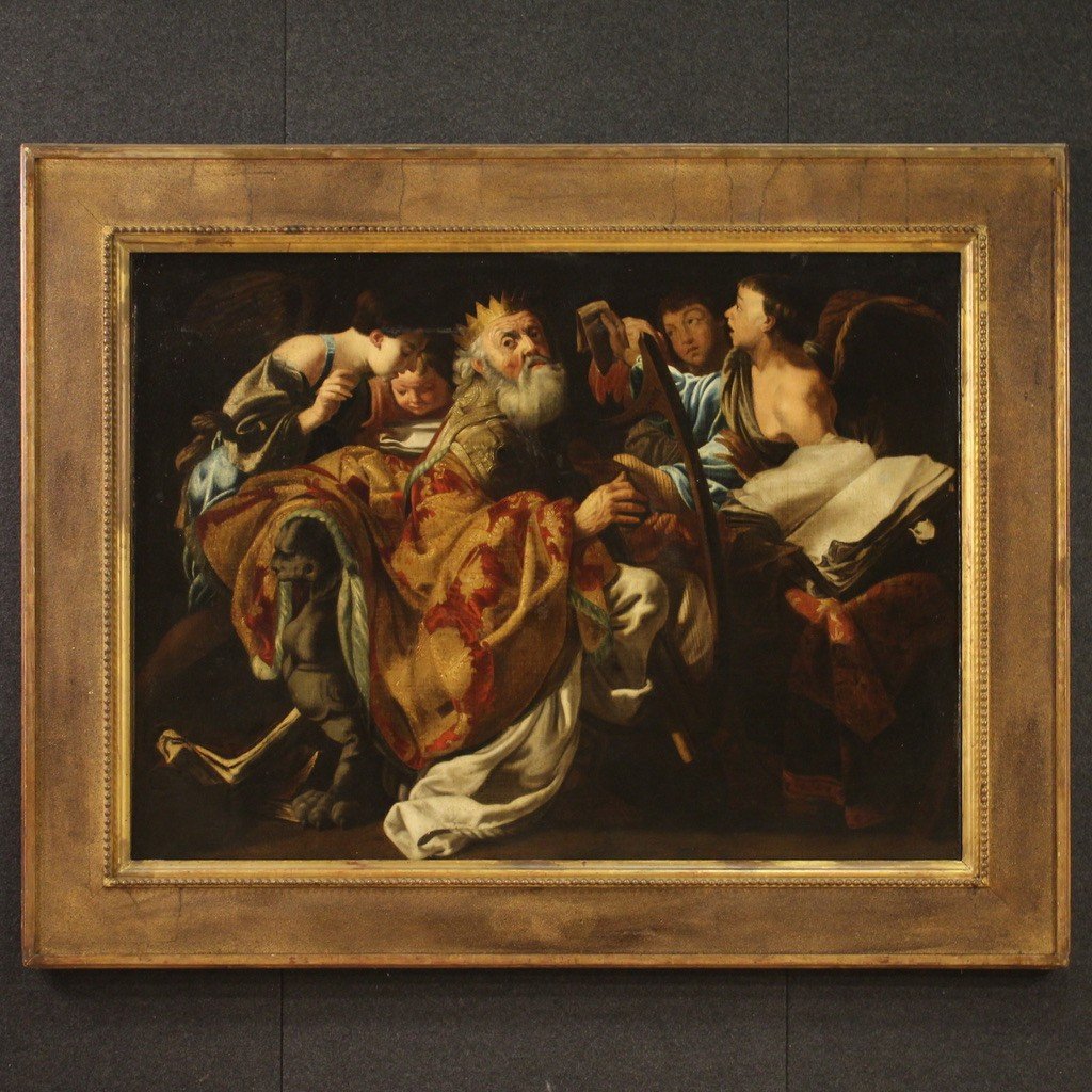 Great Painting From The 17th Century, King David Plays The Harp Among The Angels-photo-2