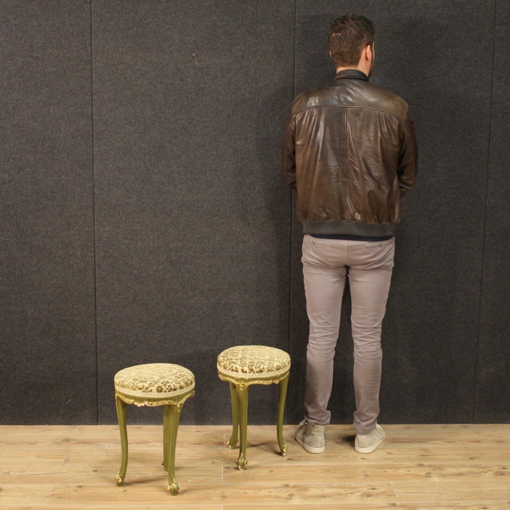 Pair Of Venetian Wooden Stools From The 20th Century-photo-2