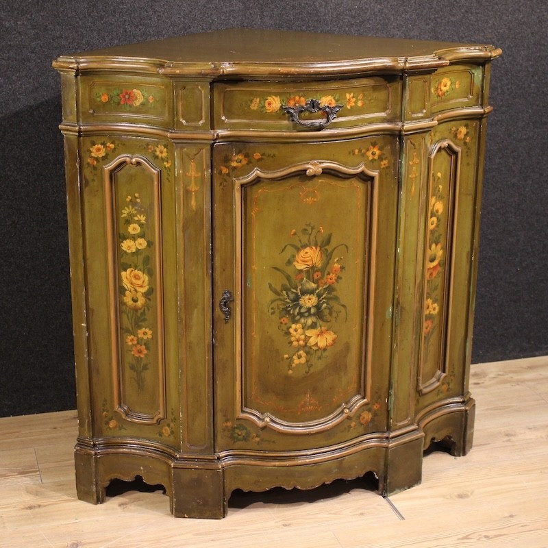 Painted Corner Cupboard In Venetian Style From 20th Century