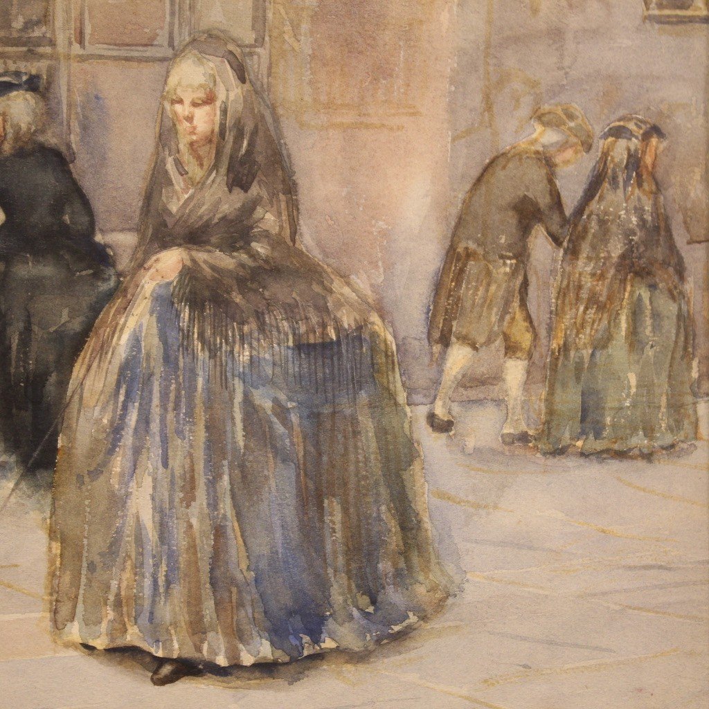 Aquarelle Italienne Signée A. Corsetti, Vue De Venise-photo-8