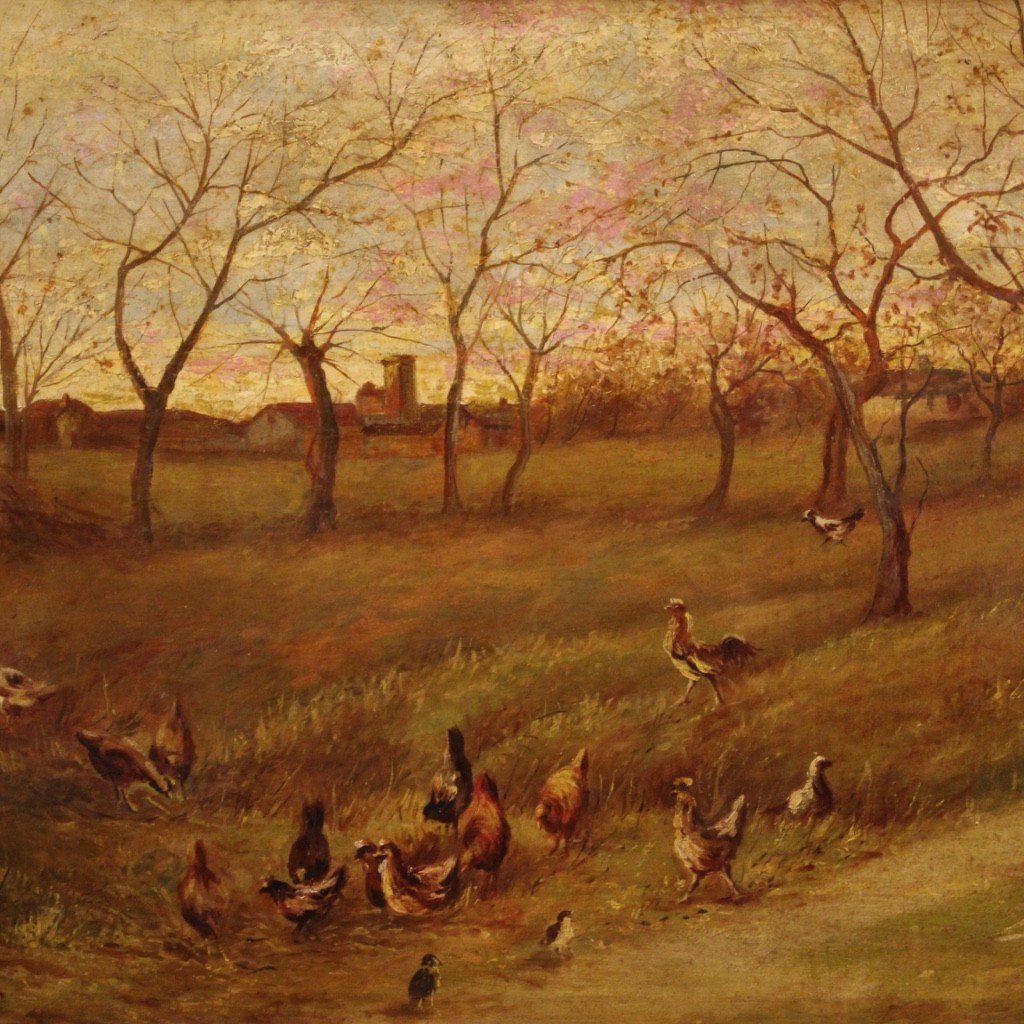 Bucolic Landscape Italian Painting From 20th Century-photo-4
