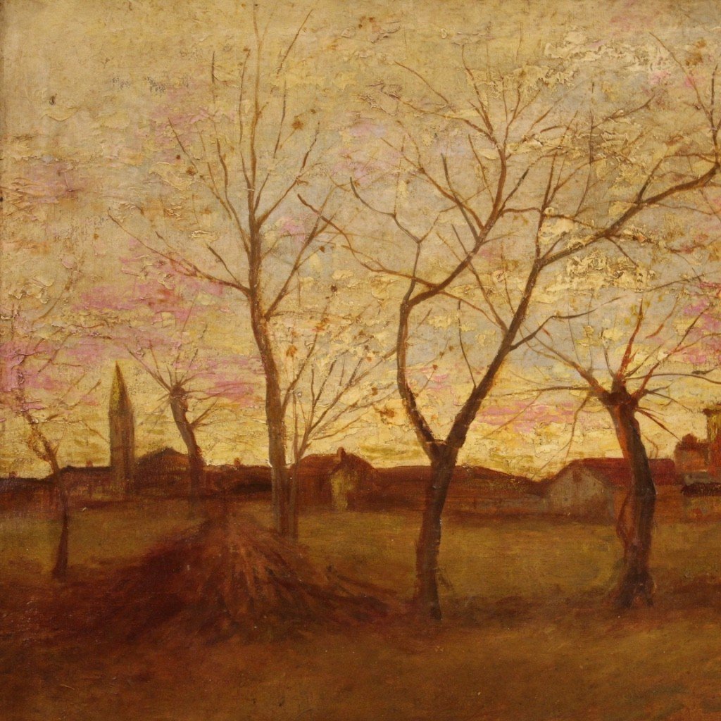 Bucolic Landscape Italian Painting From 20th Century-photo-1