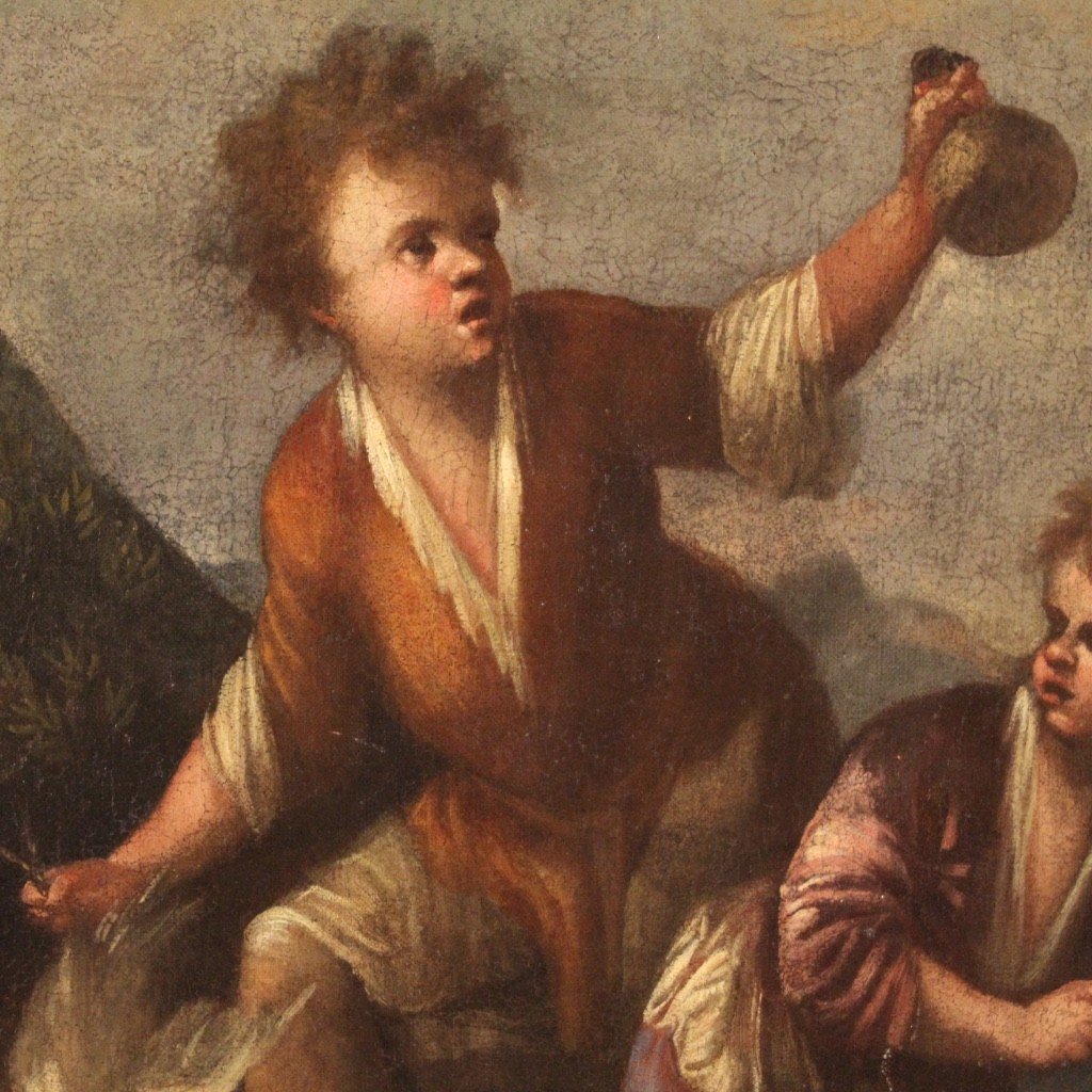 Tableau Huile Sur Toile Paysage Avec Des Enfants Du 18ème Siècle-photo-4