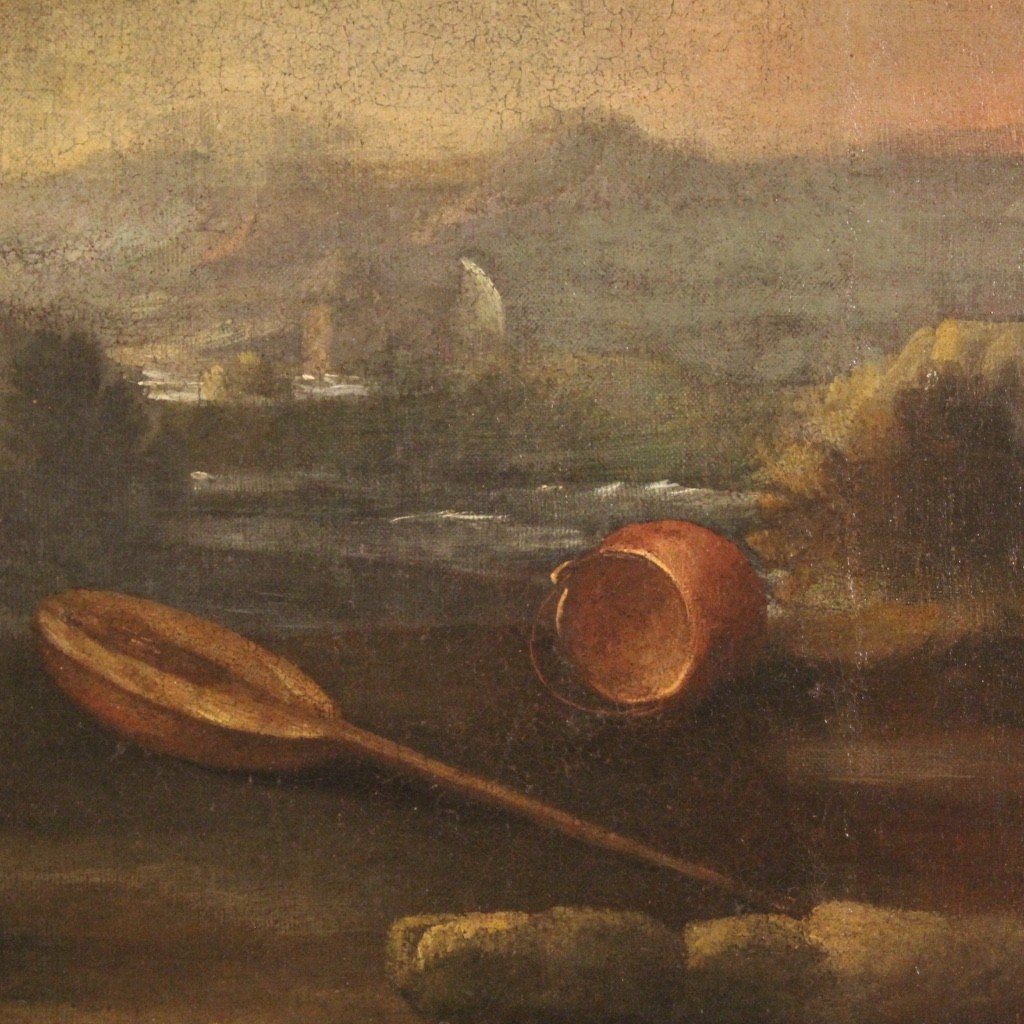 Tableau Huile Sur Toile Paysage Avec Des Enfants Du 18ème Siècle-photo-8