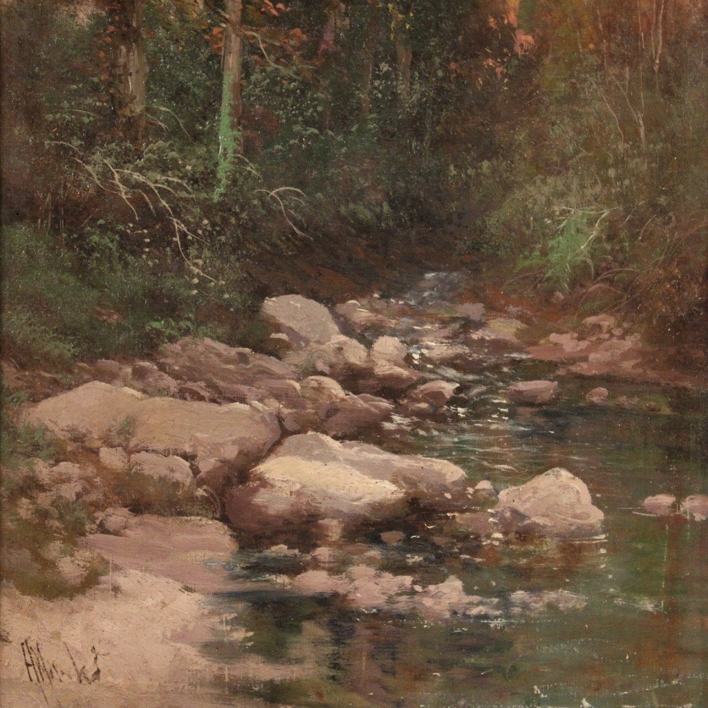 Signed Painting Landscape In Impressionist Style From The 19th Century-photo-2