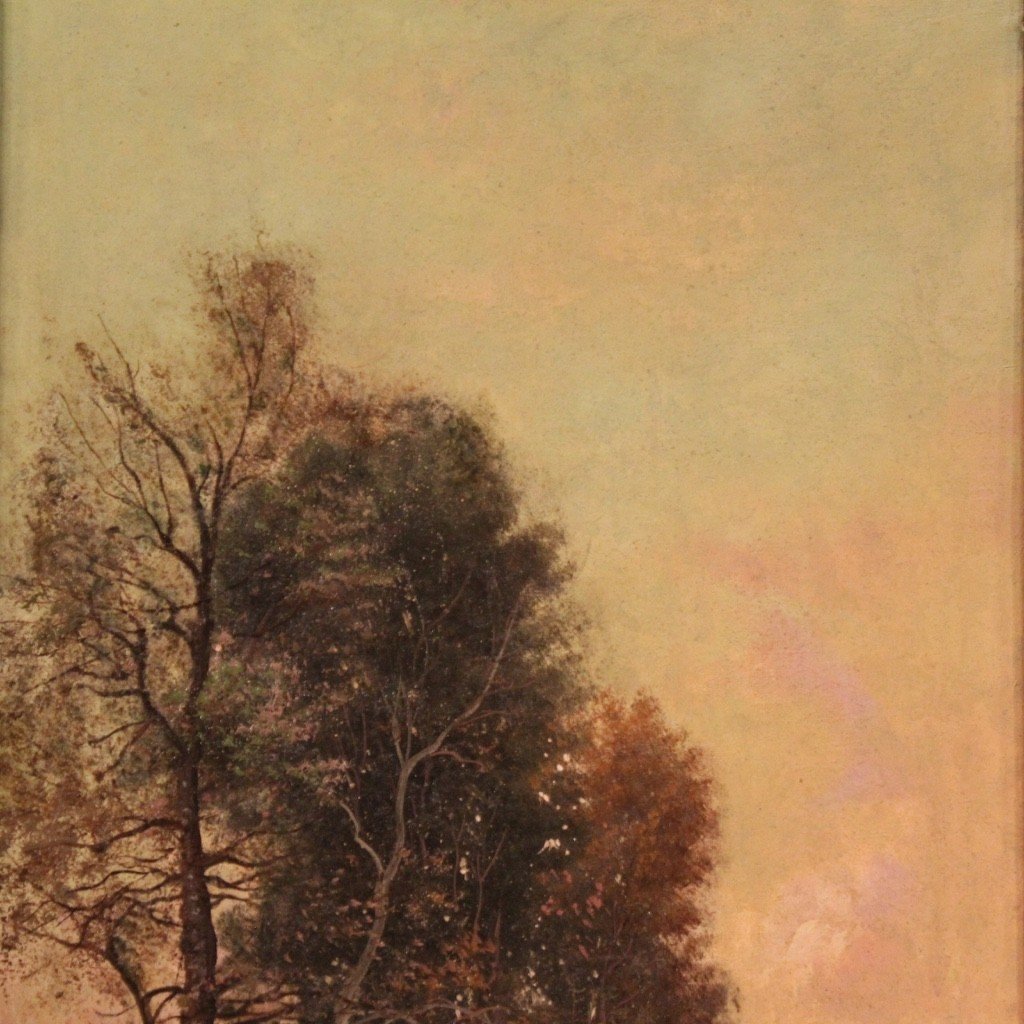 Signed Painting Landscape In Impressionist Style From The 19th Century-photo-5